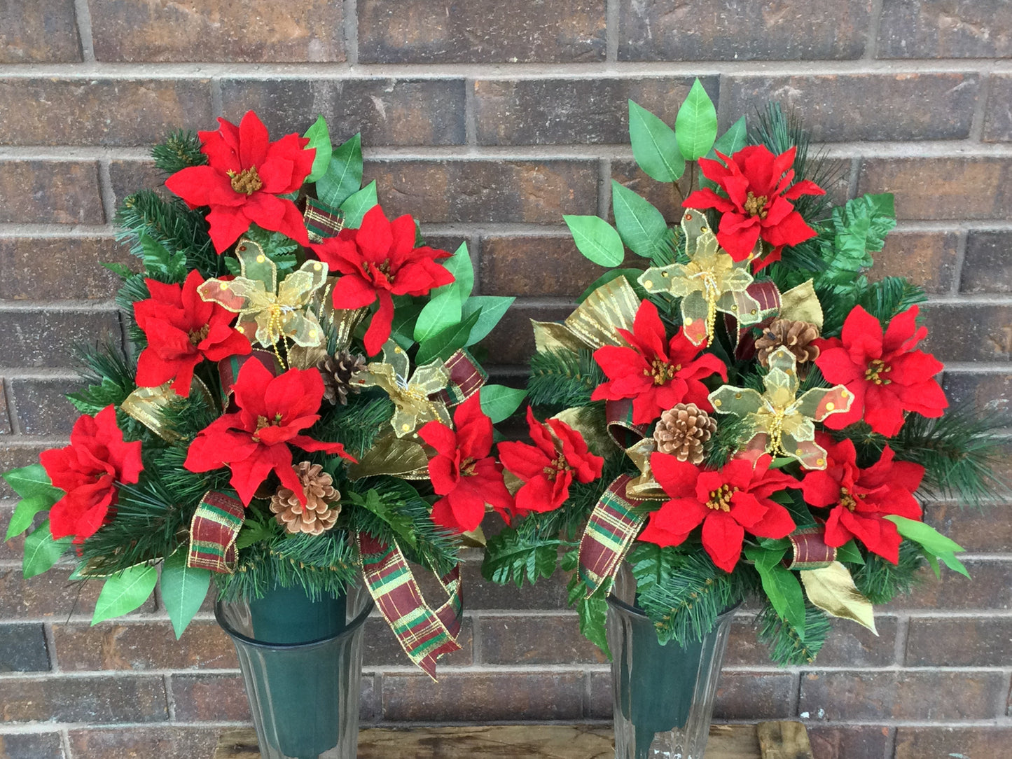 Cemetery Cone Floral Arrangement, Artificial Cemetery Flowers, Graveside Flowers,  Christmas Memorial  Arrangement, Made in Canada